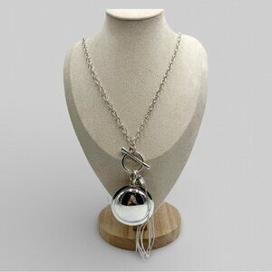 C1946 Silver Tone Tussle Large Pendant Drop Toggle Necklace